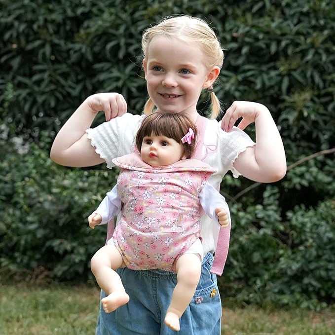 GAGAKU Baby Doll Carrier for Little Girls, Doll Accessories for Toddlers 1-3, Kids Toy Baby Dolls Sling Carrier - Pink - Helleborus