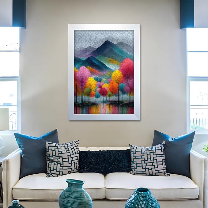 Colorful Landscape Jigsaw Puzzle 1000 Pieces for Adults,Abstract Mountain Scenery Puzzle with Trees，Rainbow Nature Scenic Jigsaw Puzzle Painting Challenge