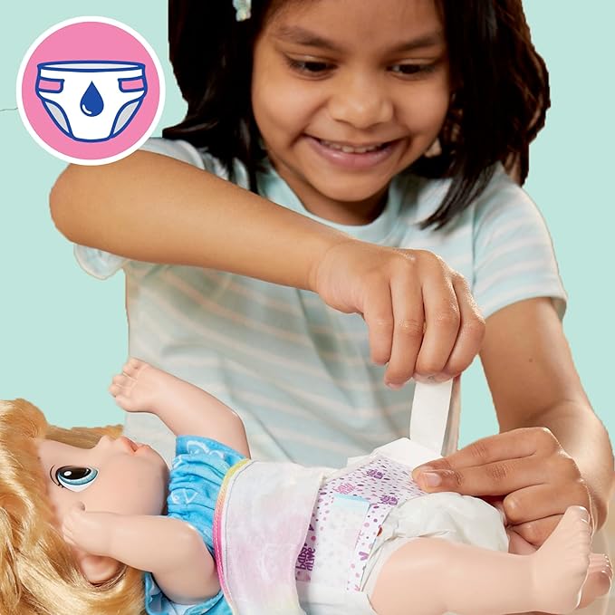 Baby Alive Fruity Sips Doll, Apple, Toys for 3 Year Old Girls, 12-inch Baby Doll Set, Drinks & Wets, Pretend Juicer, Kids 3 and Up, Blonde Hair