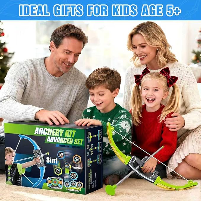 2 Pack Bow and Arrow Toy for kids 5 6 7 8 9 10,LED Light-Up Bows Archery Set with 12 Suction Cup Arrows, 4 Fun Targets ,2 Quivers & Storage Box ,Indoor Outdoor Sport Game Gifts for Boys Girls 4-8 8-12