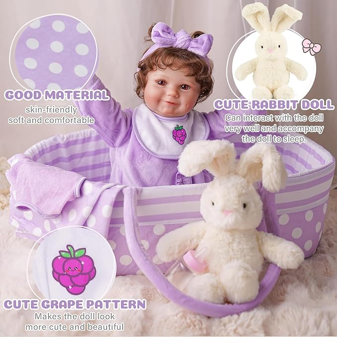 BABESIDE 8 Pcs Reborn Baby Doll Clothes with Bassinet for 17-22 Inch Babydolls, Reborn Baby Doll Accessories fit Dolls Girls, Baby Dolls Clothes for Realistic Dolls,Toy Gift for Kids
