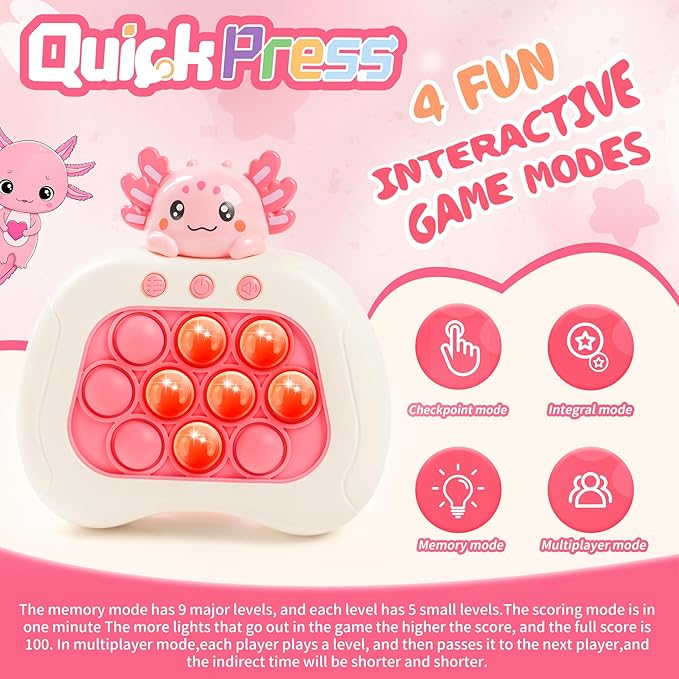 Axolotl Popular Push Toys, Quick Push Puzzle Handheld Game Fidget Toys, Fun Popular Sensory Toys, Axolo 3-12-year-old Children's Birthday Gifts Party Favors
