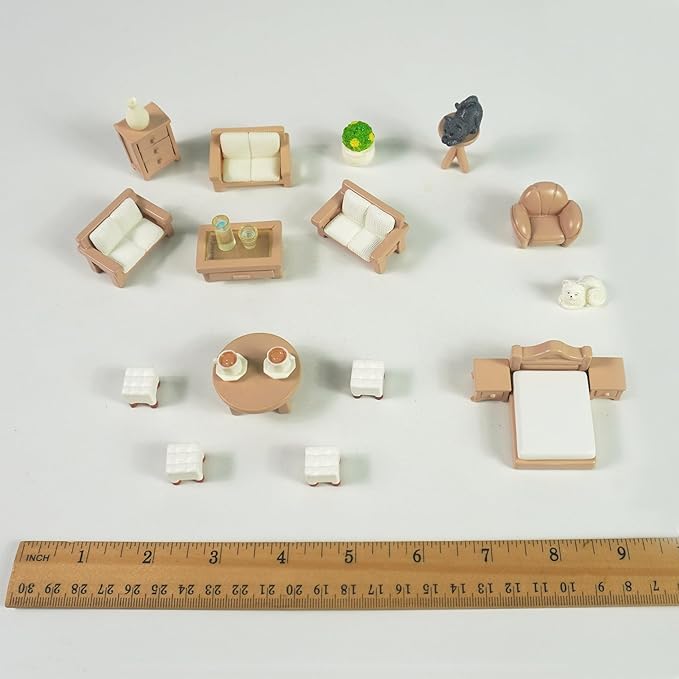 23 Pieces Dollhouse Mini Furniture Decoration Set DIY Accessories Including Dining Room Sitting Living Bedroom Toys for Baby Children Girls