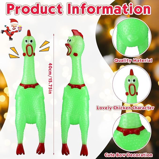 Honoson 16 Pcs 15.75 Inch Large Glow in The Dark Rubber Chicken Bulk Luminous Screaming Rubber Chickens Squeaky Toy Fluorescent Novelty Prank Gag Gift Noise Makers Party Favors for Adults Games