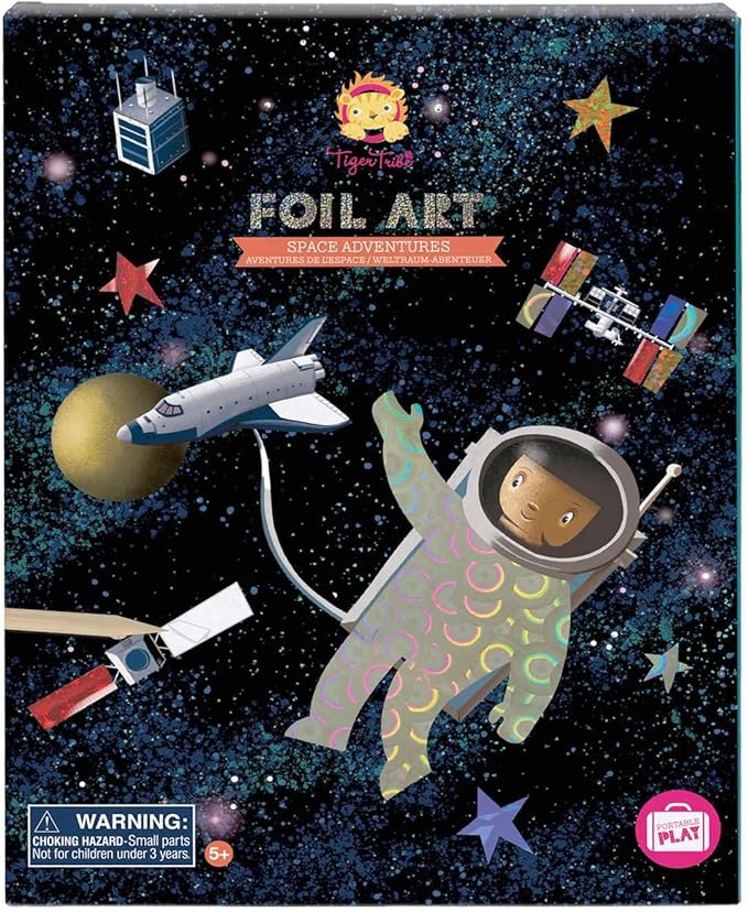 Tiger Tribe Foil Art Kit - Space Adventures DIY Craft Set for Kids, Includes Foil Sheets and Art Cards for Creative Fun