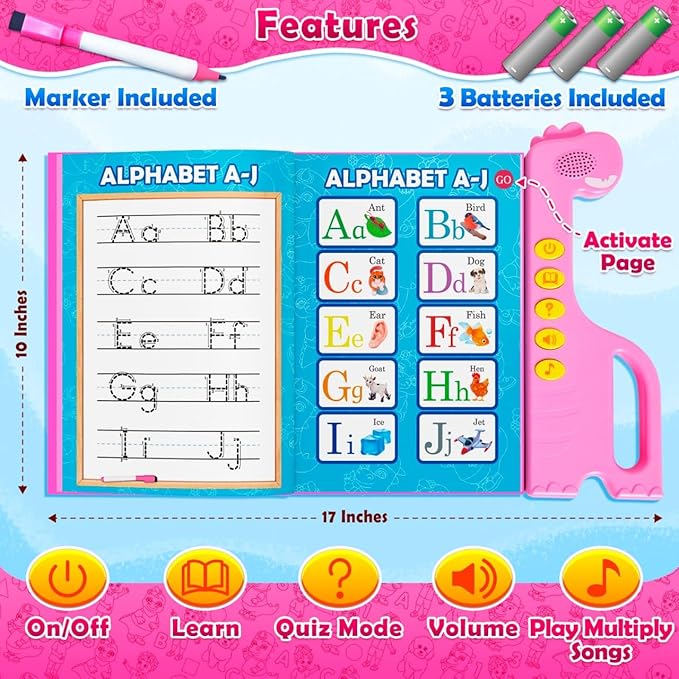 ABC Learning Sound Book for Toddlers 3–5 – Interactive Busy Book with English & Spanish, Alphabet, Counting, Music & Tracing Activities, Montessori Educational Toy, Holiday for Kids