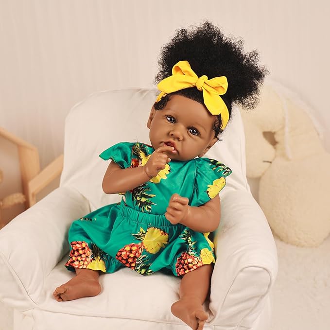 HOOMAI Reborn Baby Black Dolls African American Lifelike Silicone Doll Realistic 22.8 Inch with Cloth Body Birthday Gift Set for Ages 3+