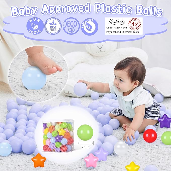 Realhaha Ball Pit Balls 50 100 200 500, Star Shapes for Babies Kids Playpen Plastic Balls for Babies Ball Pool Puppy Playballs