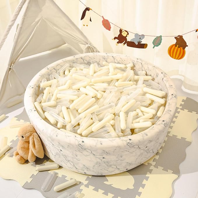 STARBOLO Ball Pit Balls for Toddlers - Pack of 100 Balls 5.12inches Long Balls Crush Proof Plastic Toy Balls for Toddlers Ball Pits, Ball Pit Play Tent, Baby Pool Water Toys(Beige Clear)