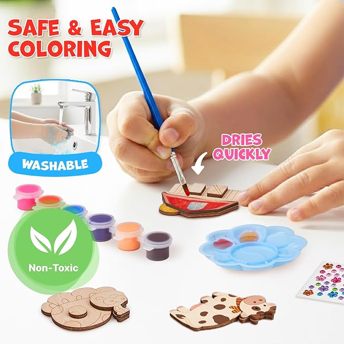 JoyCat DIY Wooden Magnets Kit, 13 Pcs Nature Art Supplies, Painting Kit, Arts and Crafts for Kids Ages 4-8 8-12, Party Favors, Christmas Crafts, Birthday Gifts, Toys for Boys Girls