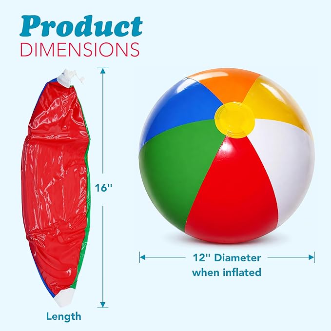 4E's Novelty 24 Pack -16 Inch Inflatable Beach Balls Bulk 24 - Birthday Pool Party Favors for Kids, Summer Goodie Bags Easter Basket Stuffers Toys, End of Year Student Gifts for Class