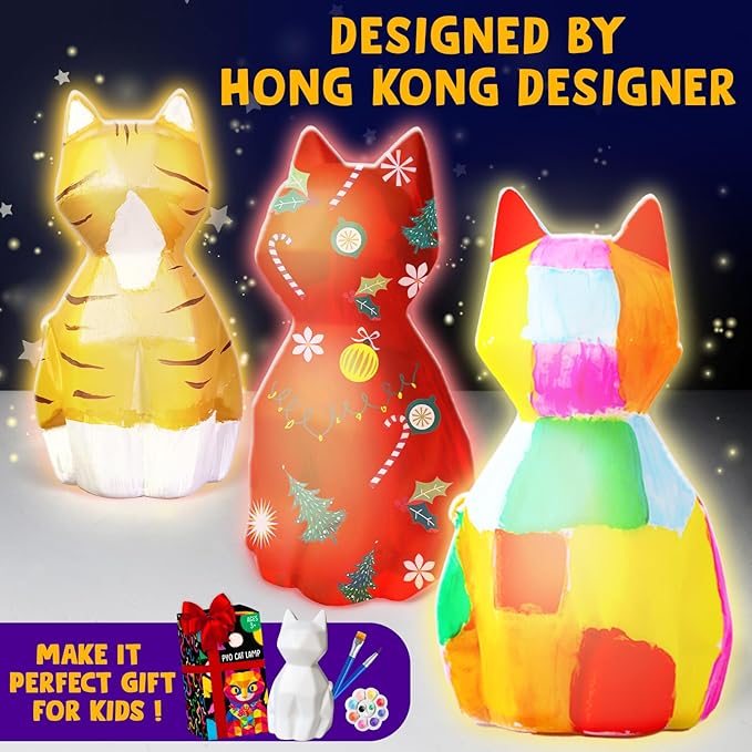 Goody King Paint Your Own Cat Lamp Kit, Easter Basket Stuffers, DIY Cat Crafts Night Light, Painting Kit Arts & Crafts for Kids, Birthday Easter Party Gift for Teens Girls Boys Age 3 4 5 6 7 8+