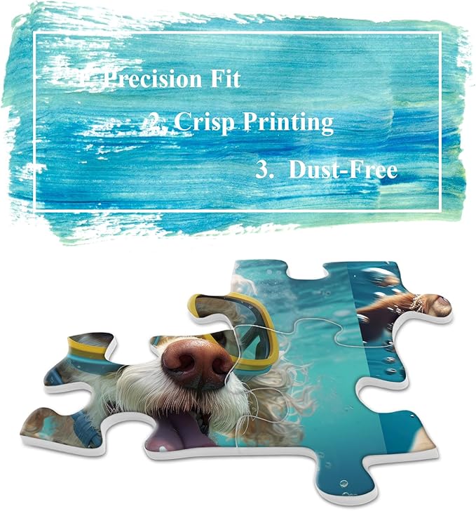 Dog Jigsaw Puzzle for Adults 1000 Piece, Funny Puppy Animal Jigsaw Puzzles, Fun Cool Silly Puzzle with Underwater Dogs