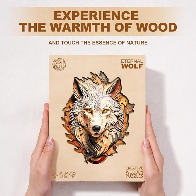 Wooden Puzzles for Adults, Eternal Wolf Jigsaw Puzzles, 190 Piece Unique Shaped Puzzle, Animal Shape Puzzle, Gifts for Adults/Friends/Family, Family Game，Wall Decor(13.4 * 10.9in)
