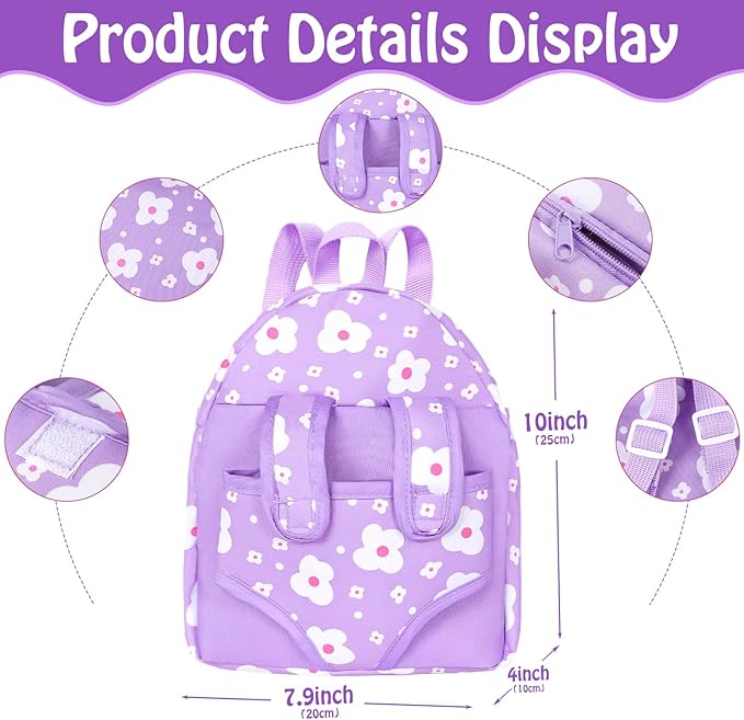 UZIDBTO 12" Baby Doll with Flower Pattern Backpack Carrier,12 Inch Realistic Baby Dolls with Clothes and Accessories Hanky Pacifier Bottle Diaper Toy Pretend Play Collection for 3+ Child Girls Gifts