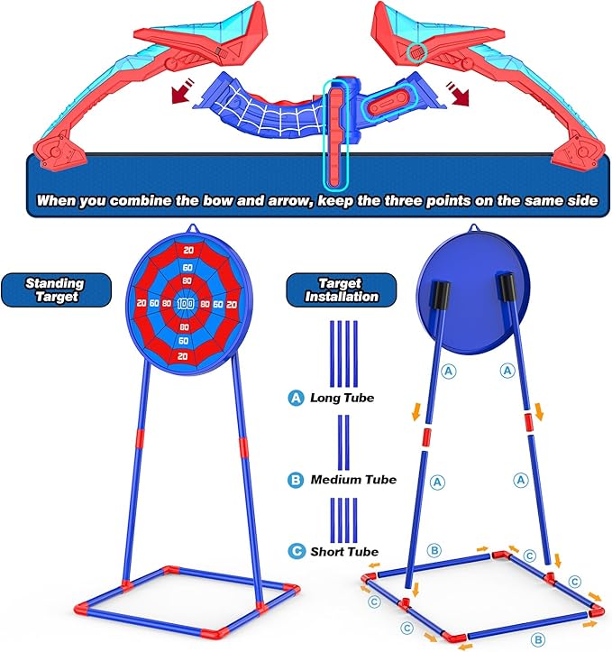 Bow and Arrow Set for Kids, LED Light Up Archery Set with 7 Suction Cup Arrows, Quiver & Standing Web Target for Indoor/Outdoor, Birthday Gifts Toys for 4 5 6 7 8 9 10 12 Year Old Boys Girls