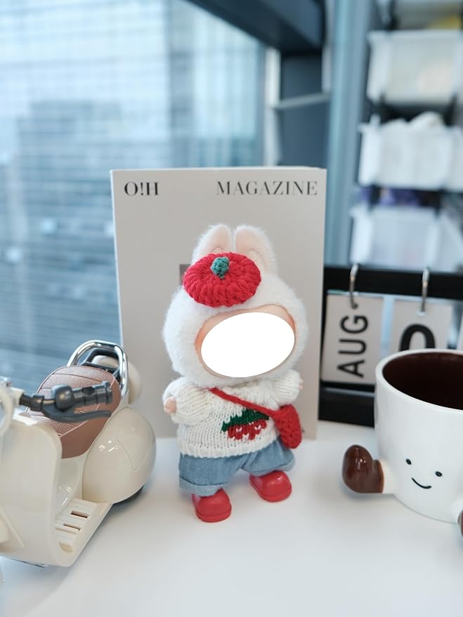 Clothes for 17cm Doll, 5 pcs Set Doll's Outfits Luxury Dress Sweater Jeans Pants Headpieces Shoes Accessories Fashion Stylish Adorable Dolls Clothes (No Doll) (Persimmon Strawberry White)