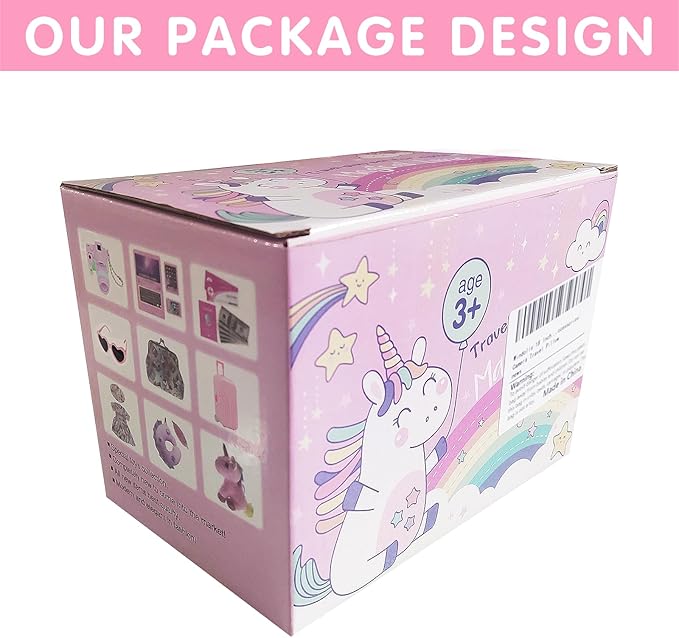 Windolls 18 Inch Doll Suitcase Travel Luggage Play Accessories, Doll Clothes Accessories Carrier Storage Set, Case, Hat, Sunglasses, Camera, Pillow, Toy Pet