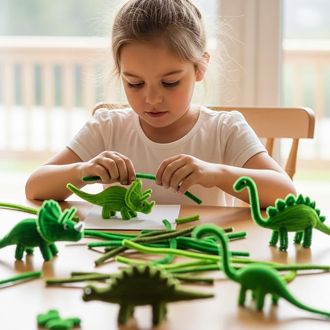 Caydo 200 Pieces Green Pipe Cleaners,Thick Fluffy Chenille Stems, Pipe Cleaner Crafts for Arts & Crafts, Perfect for Making Animals, Flowers, and Easter Decorations