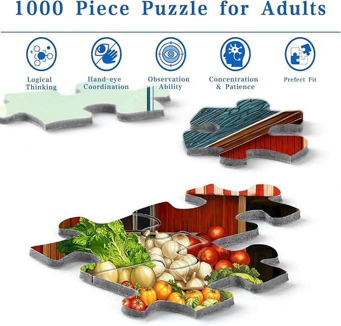 Rocorose 1000 Pieces Puzzle for Adults Country Store Challenging Fruit and Vegetable Truck Autumn Jigsaw Puzzle Perfect for Family Game, Every Piece is Unique