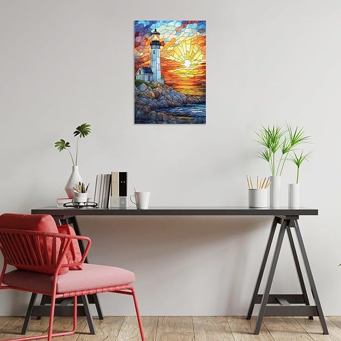 Great Jigsaw Puzzles for Adults 300 Pieces Stained Glass Lighthouse Puzzles for Adults Toys Gift Family Decoration Kids Puzzle