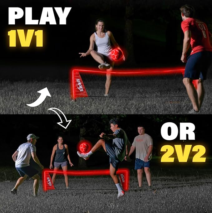 Kickit Soccer Tennis Game Set, Portable 6.5' Wide x 2' High Net & Soft Lightweight Ball, Play Outdoors, Indoors, Backyard, Beach, Complete Skills Training & Travel Friendly, Original