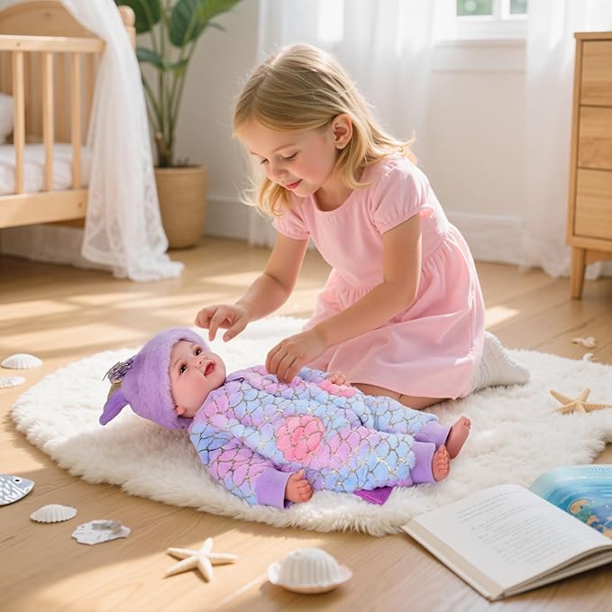 BABESIDE Mermaid Baby Doll Girl-17inch Realistic Soft Baby Dolls with Sparkling Mermaid Outfit & Accessories, Cute Mermaid Toys for 3+ Year Old Girls Gifts, Pretend Play, Collection