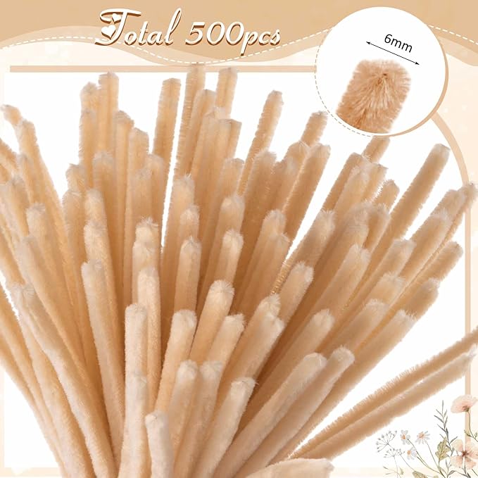 Peryiter 500 Pieces Pipe Cleaners Chenille Stems for Flowers Craft Supplies Bulk Fluffy Fuzzy Sticks for DIY Art Projects Creative Gift Wrapping Party Decorations(Boho Color,12 Inch)