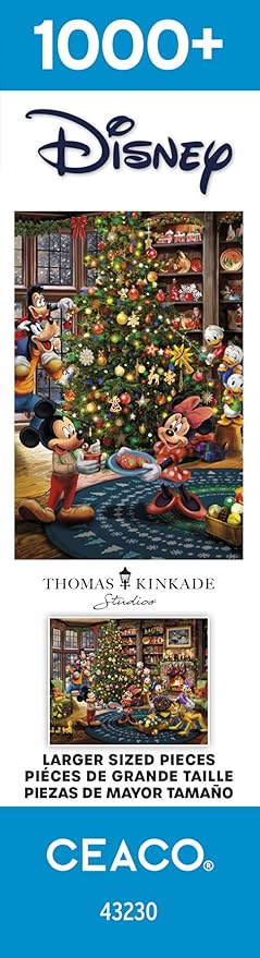 CEACO - Thomas Kinkade - Mickey & Minnie Trimming The Tree - 1000 Piece EZ 2 Hold Holiday Jigsaw Puzzle - Festive Puzzles for Adults – Precision-Cut Pieces and Hours of Relaxing Fun