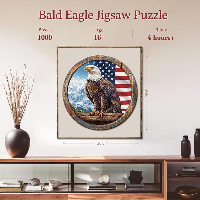1000 Piece Puzzle for Adult, Bald Eagle Jigsaw Puzzle 1000 Pieces, Impossible Challenging Fun Puzzle for Adult, Round 26.6 x 26.6 Inch Unique Difficulty Puzzle for Birthday Gift