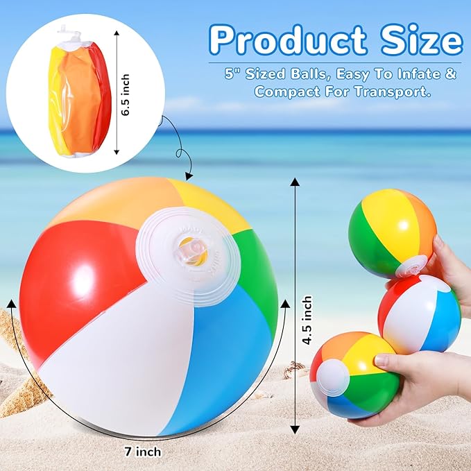 SCIONE 28 Pack Mini Beach Balls Bulk, 5-Inch Inflatable Rainbow Beach Balls for Kids, Ideal for Pool Toys, Beach Theme Party Decorations and Outdoor Games, Hawaiian Tropical Theme Decorations Supplies