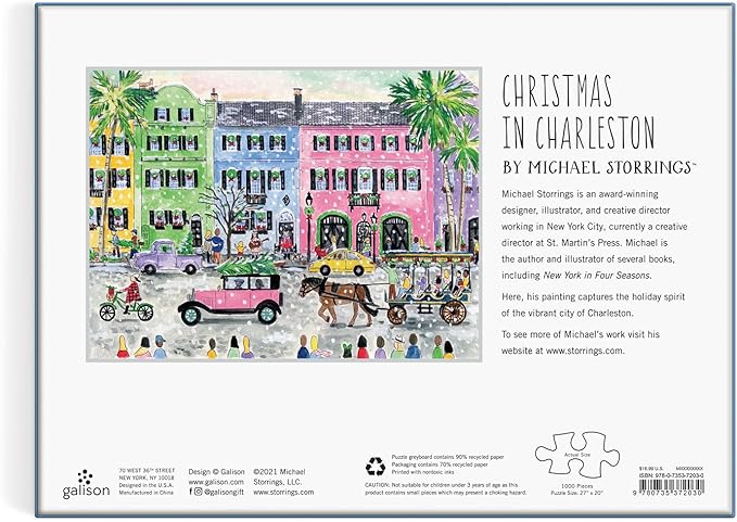 Michael Storrings Christmas in Charleston 1000 Piece Puzzle from Galison - Perfect Holiday Puzzle for Adults, Beautifully Illustrated Christmas Scene in Charleston, South Carolina, Fun Indoor Activity