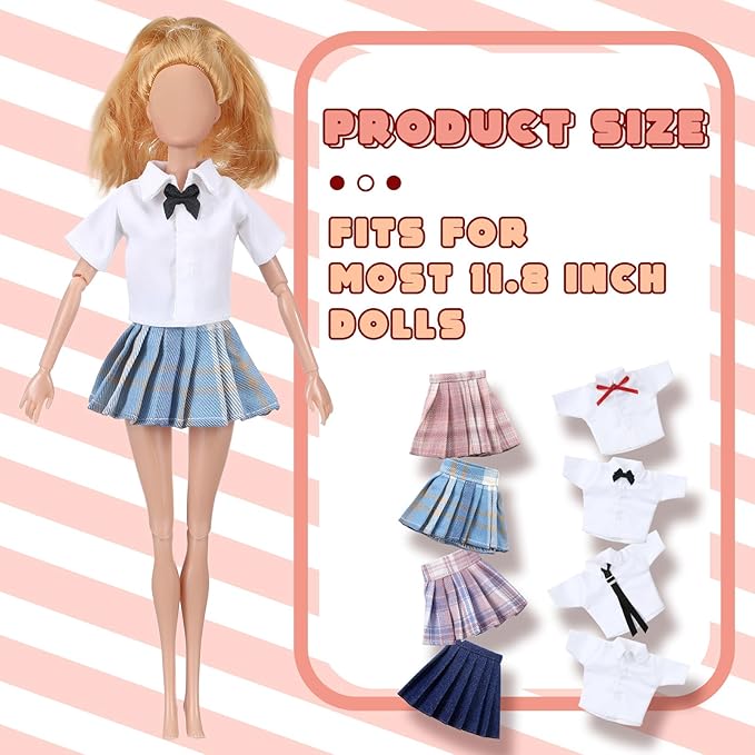 Bencailor 8 Pieces Doll Clothes for 11.8 Inch Doll Accessories Shirt Skirts Dress Outfit Clothing for Birthday Gift(Novel)