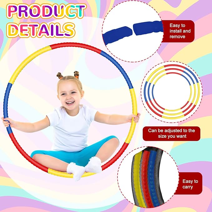 Sratte 12 Pcs Hoop for Detachable Adjustable Hoop Colored Exercise Ring Plastic Circle for Gymnastics Equipment Require Self Assembly (28 Inch,Red,Blue,Yellow)