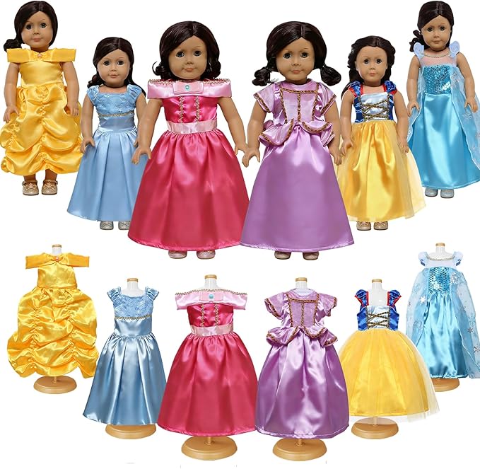 18 inch Doll Clothes Accessories -6Pcs Different Princess Costume Gift Fits All 18-inch Dolls Across Brands