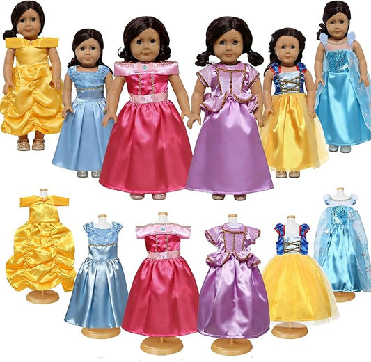 18 inch Doll Clothes Accessories -6Pcs Different Princess Costume Gift Fits All 18-inch Dolls Across Brands