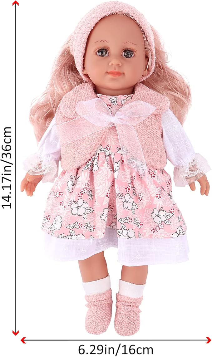 deAO Baby Doll Play Set 14 Inch Baby Doll with 3 Clothes and Accessories Girl Doll Dress Up Sets,Gift for Birthdays and Christmas L
