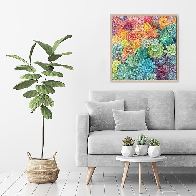 Rainbow Succulent Cactus Puzzle 1000 Piece for Adults, Colorful Gradient Plant Jigsaw Puzzles for Women, Aesthetic Pretty Beautiful Flower Garden Spring Puzzles