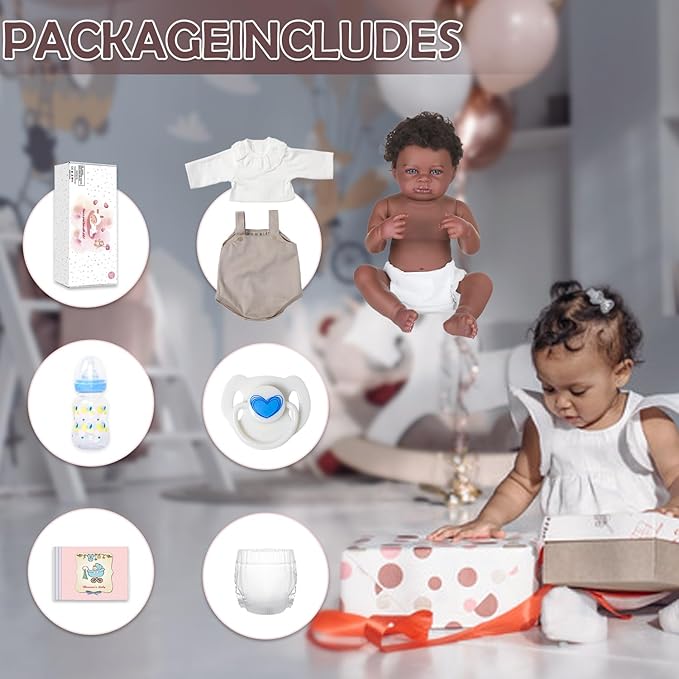 WOOROY Lifelike Reborn Baby Dolls Black – 20-Inch Realistic African American Newborn Baby Doll, Real Life Baby Dolls,Real Baby Doll with Full Vinyl Body with Accessories Gift for Kids Ages 3+