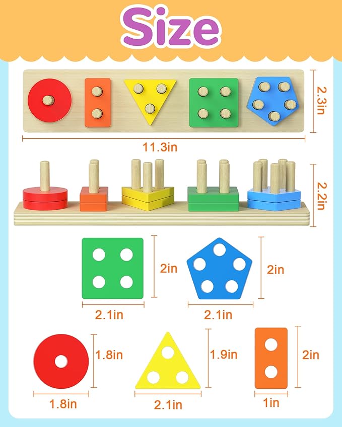 Tonberless Montessori Toys for 1 2 3 Year Old Boy Girl, Toys for Ages 2-4 Toddlers Kids Baby, 1 2 Year Old Birthday Gifts, Wooden Learning Puzzles Easter Basket Stuffers Toys for Toddlers 1-3