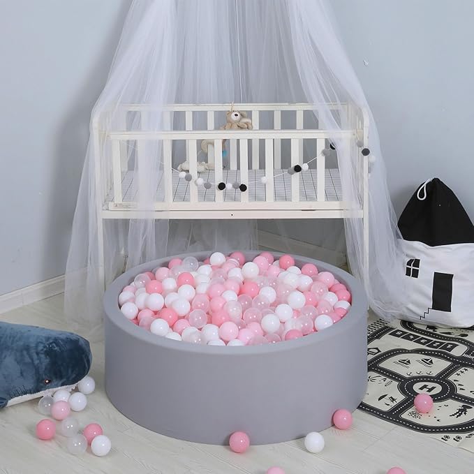 GOGOSO Ball Pit Balls for Toddler, Baby Plastic Playballs Kids Soft Pastel Pelotas Non-Toxic BPA-Free 2pink+White+Clear 50 Balls