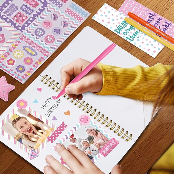 Nollh DIY Journal Kit for Girls - 26PCS Teen Tween Girl Gifts Trendy Stuff, Stocking Stuffers, Scrapbook Supplies Stationery Set, Art Crafts Kit - Ideal Gifts for 8 9 10 11 12 13 14 Year Old Girl