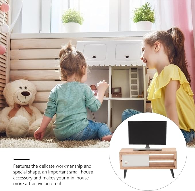 Toyvian 1/12 Scale Dollhouse Miniature Tv Dollhouse Living Room Television Mini Tv Cabinet Doll House Furniture Tiny Set for Furniture Decor Accessories