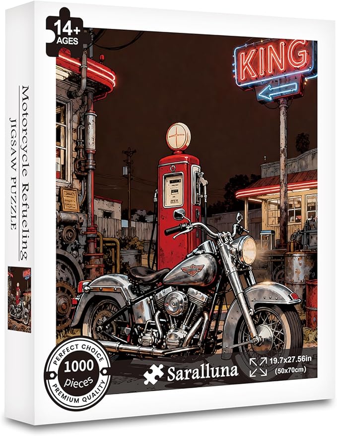 Puzzle for Adults 1000 Pieces, Vintage Motorcycle Retro Gas Station Jigsaw Puzzle Puzzle, Challening Impossible Difficult Hard Fun 1000 Pieces Jigsaw Puzzles for Adults