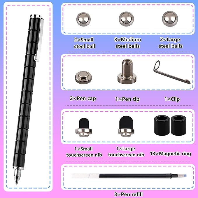 Magentic Pens Gifts For Teen Boys - Black Fidget Spinner Pen Unique Birthday Gifts For Young Men Women Him Her Teenage Boys Girls, Cool Gadget Stress Relief Toys For Adults Office Desk Accessories