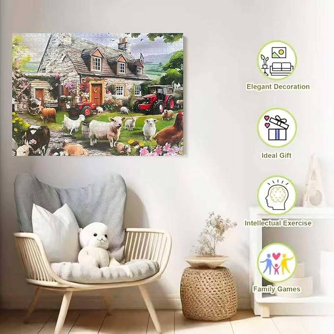 Farm Animal 1000 Piece Puzzle for Adults,Puzzles for Adults 1000 Pieces,Hard Difficult and Challenging Mosaic Jigsaw Puzzles Toy Games 1000Pieces 27.5 X 19.7inch
