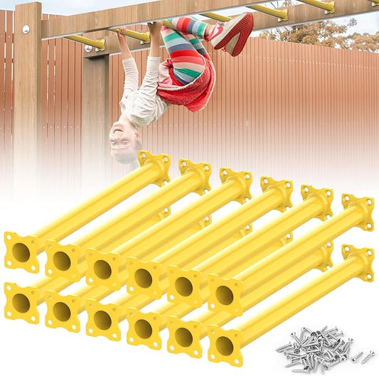 16.5 Inch Monkey Bars Kit Playground Ladder Rungs for Backyard Indoor Outdoor Kids Metal Monkey Bars Swing Set Playset Accessories (Yellow, 12 Pcs)