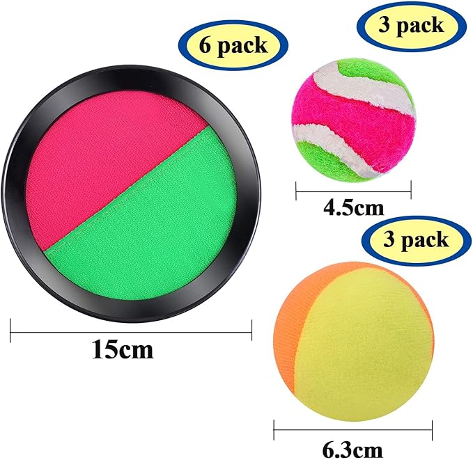 Cooraby 3 Set Paddle Toss and Catch Ball Game with Storage Bag for Sports, Beach and Party Favor, 6 Paddles and 6 Balls, Black