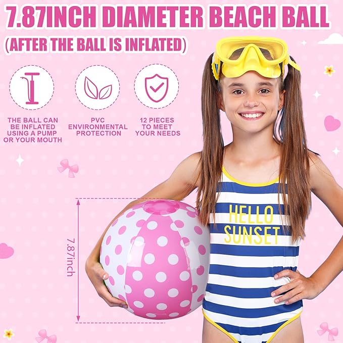Leyndo 12 Pack Polka Dots Themed Beach Ball for Kids 7.87" Bulk for Summer Pool and Beach Game Gifts and Birthday Party Supplies and End of The Year Class Party Decoration Favors
