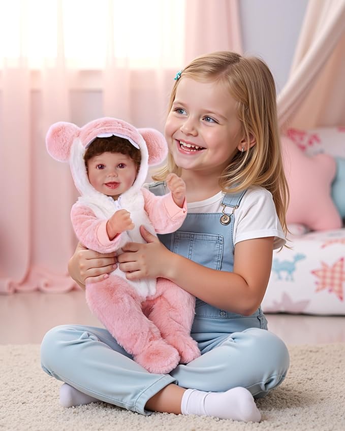 BABESIDE Reborn Baby Doll Clothes Set for 17-22 Inch Babydolls – Cute Shark Hoodie Babydoll Clothes for Lifelike Reborn Baby Doll Accessories, Pink